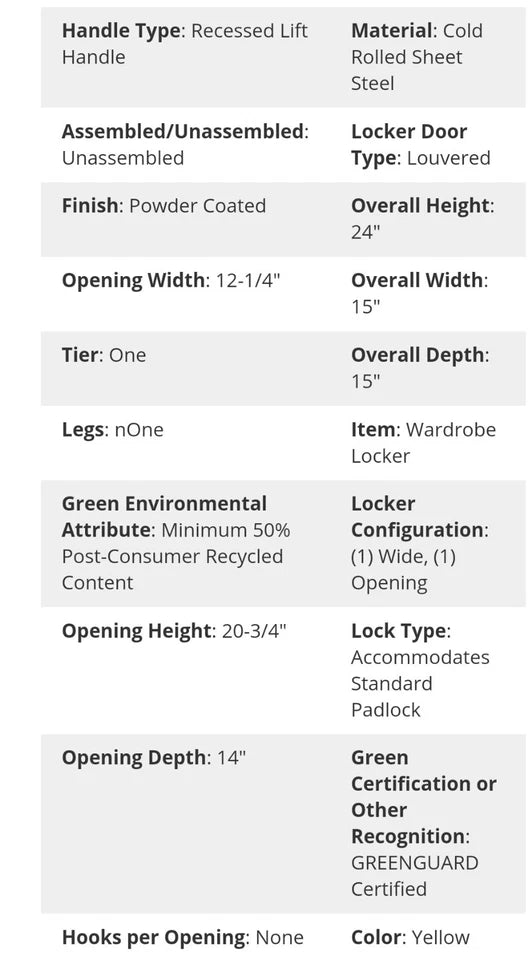 Hallowell Mini Locker 15" W 15"D 24 H With Electric ADA Master  Lock 3681