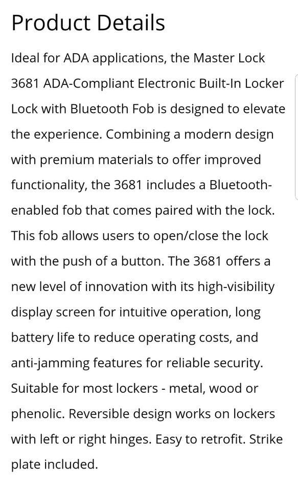 Hallowell Mini Locker 15" W 15"D 24 H With Electric ADA Master  Lock 3681