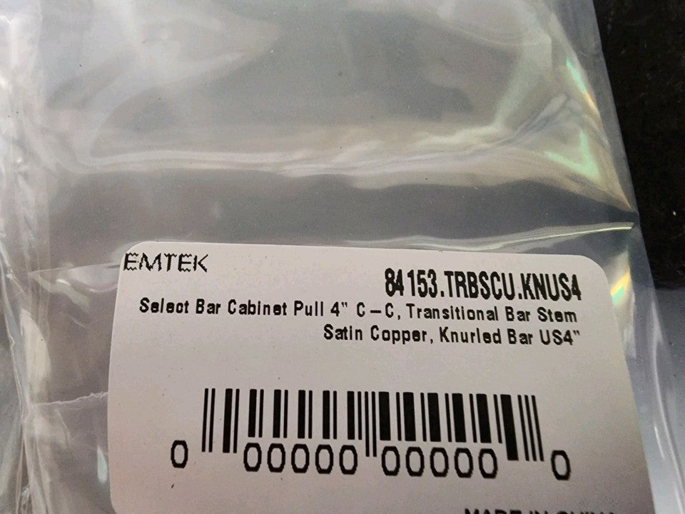 Emtek Select Cabinet Pull 4" Center New 84153.TRBSCU.KNUS4