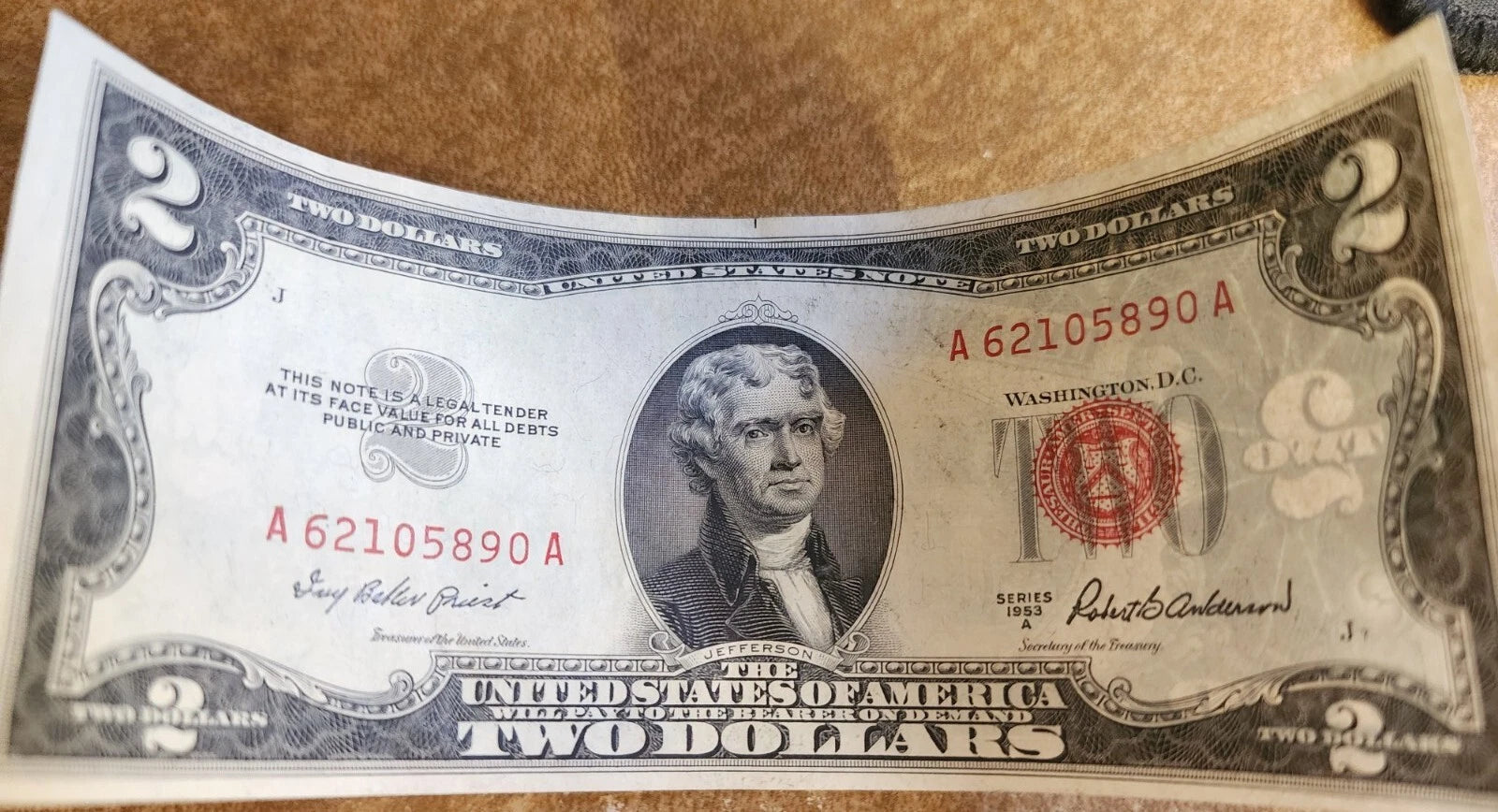 Series 1953 A, $2 Two Dollar Bill United States Note, Red Seal