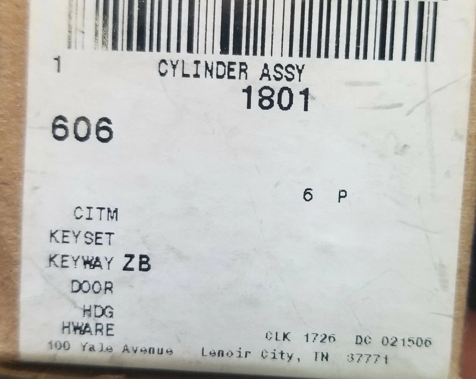 Yale 1801 Knob Cylinder ZB Keyway 606 Finish set of 3 cylinders