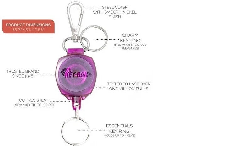 SnapBak Retractable Key Chain W/ 48'' retractable cord Black Blue or Purple NEW