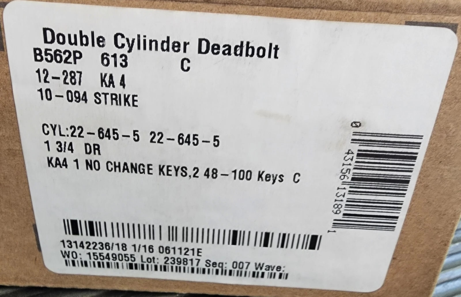 Schlage Double Deadbolt B562P 613 NEW