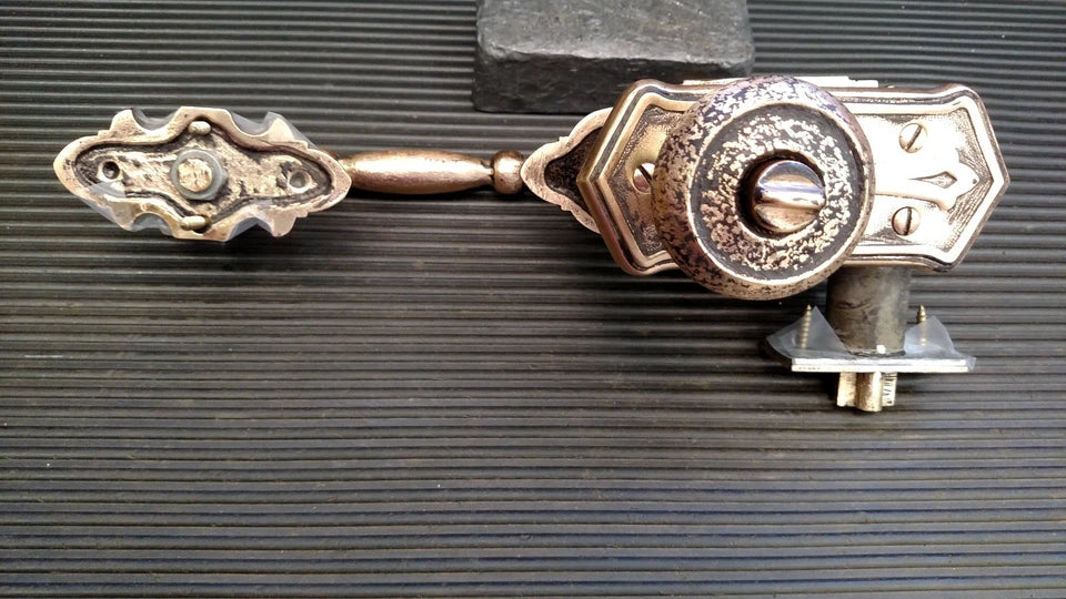 Schlage E Series handleset Dorchester Design 612 with hammered bronze accents
